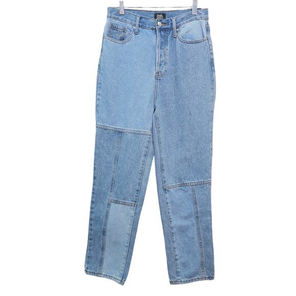Simple Society Mom Jeans Womens 28 Blue Denim Patchwork Button Fly Pockets - Picture 1 of 13